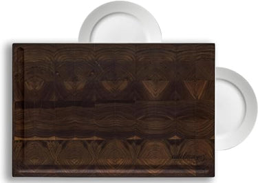 adelmayer B-Ware Schneidebrett NEU Holz 45 cm x 30 cm x 4 cm mit Saftrillen, 2 Tellermulden aus Walnussholz handgefertigt im Sale